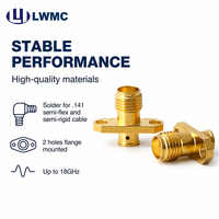 Connecteur femelle SMA LWMC 1.30 Max à souder pour câble semi-flexible et semi-rigide de 0,141 pouce, 2 trous, montage sur bride, jusqu'à 18 GHz