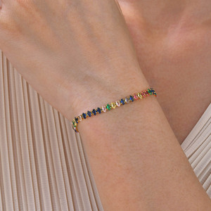 Bracelet classique unisexe polyvalent en acier inoxydable plaqué or, incrusté de zircon cubique coloré, bijoux de luxe pour un usage quotidien - Product Image 6