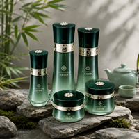Flacon de lotion et pot de crème en verre incurvé dégradé de luxe avec bande dorée vintage 30g 50g 40ml 120ml 150ml pour marque de soins de la peau