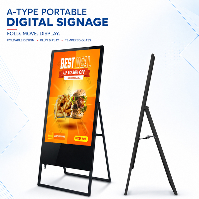 Portable Digital Signage a Type Foldable LCD Advertising Display Floor Stand Screen for Retail Store Restaurant Hotel Exhibition