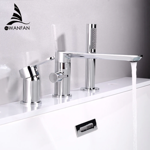 Ensemble de robinet de <span class=keywords><strong>baignoire</strong></span> en laiton monté sur le pont chaud et froid noir moderne 4 pièces avec robinet de douche à main - Product Image 5