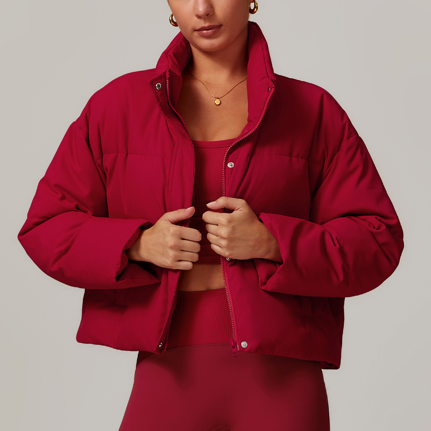 Wine red down jacket