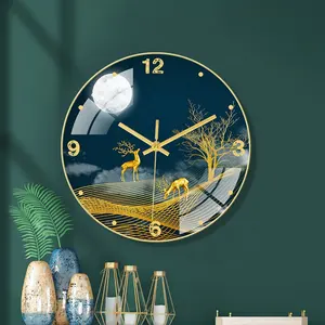 Nordic fashion home round modern crystal porcelain decoration wall paintings with clock for home decor