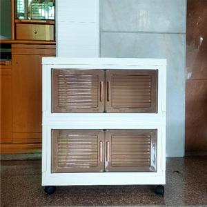 Puerta abierta lateral de 2 capas apilable hogar transparente ropa de gran capacidad juguetes caja de plástico plegable con ruedas - Product Image 3