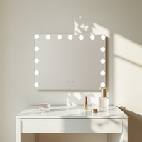 Miroir de Maquillage de Bureau LED Métallique pour Studio de Beauté, Finition Chromée, 58x46cm, Rectangulaire, Dimmable, 3 Couleurs, 15 Ampoules, Rechargeable