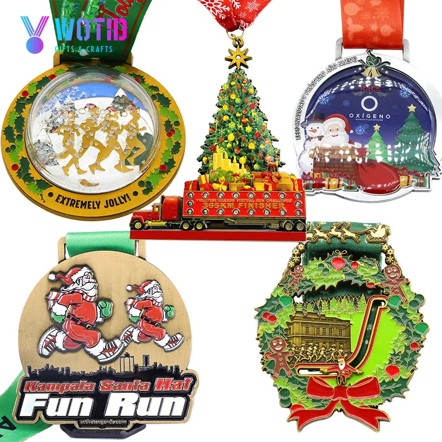 Papai Noel personalizado correndo 5K 3K ano novo feliz lembrança Papai Noel Natal medalha