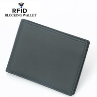 Dompet Koin Pendek Kulit Sapi Lapis Atas dengan Ritsleting RFID Multi-Kartu untuk Pria, Desain Rusia, Lapisan Dalam Poliester
