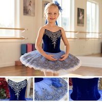 Tutu de ballet professionnel T1557 OEM ODM pour enfants, bleu, avec broderie décorative, pour compétition et spectacle de ballet
