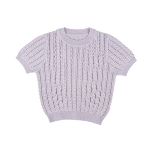 Nouvelles collections été 2026 : Hauts en maille ajourée à manches courtes style coréen pour petites filles - Product Image 1