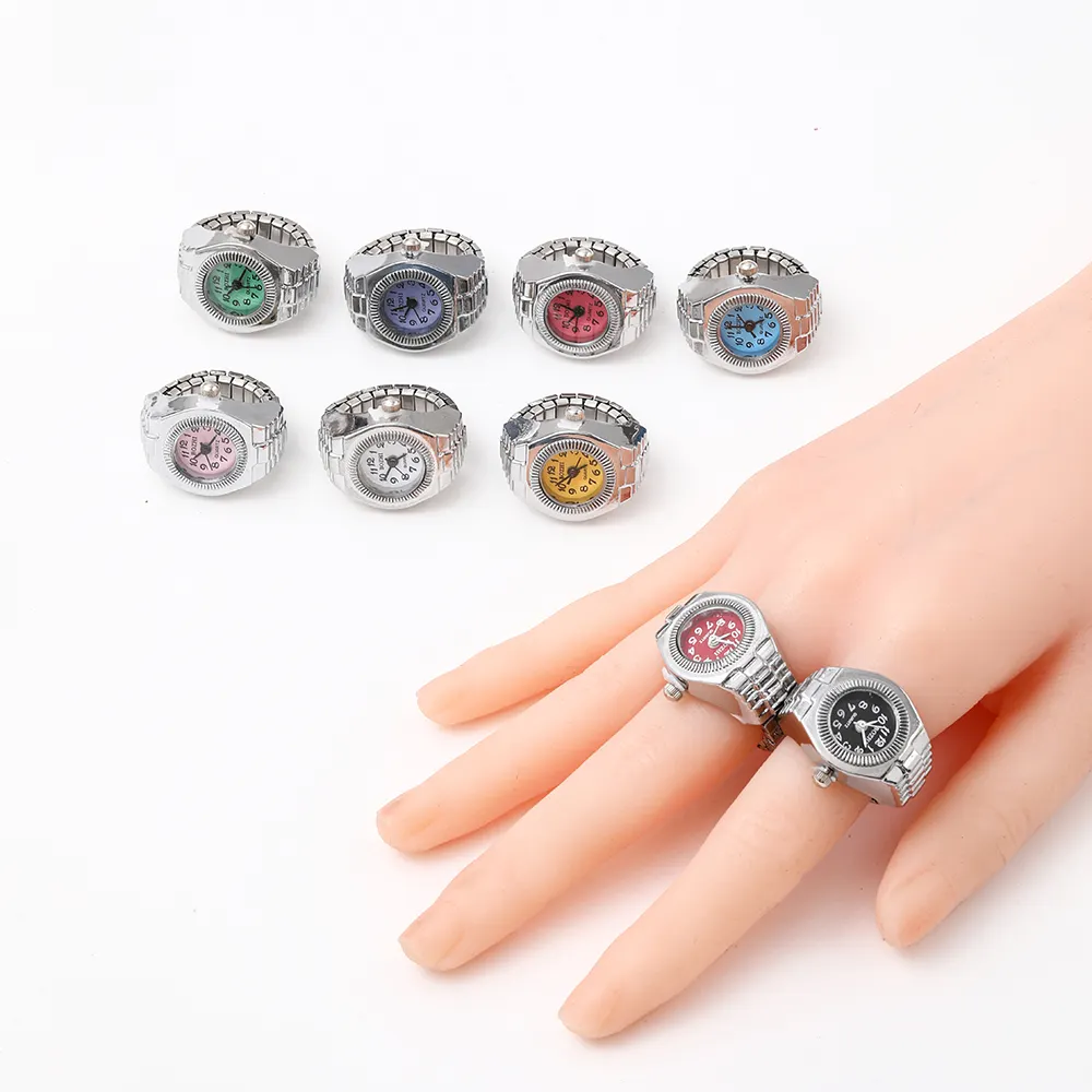 Mini Punk Round Quartz Finger Watches Set Adjustable Ring Watch for Women and Men