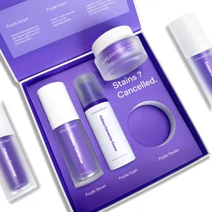 Nuovo arrivo professionale 12g V34 polvere sbiancante per denti 50ml schiuma 30ml siero schiarente viola dentifricio Kit