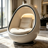 Fauteuil d'appoint en fibre de verre en forme d'œuf, blanc brillant, avec éclairage LED d'ambiance, idéal pour la maison, le bureau ou un coin détente.