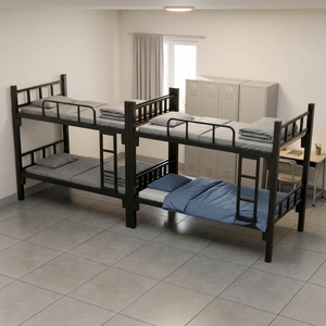 Practical Metal Bunk Bed Sturdy Steel Double Decker Bed with Wooden Board for Construction and Staff Dormitory - Product Image 1