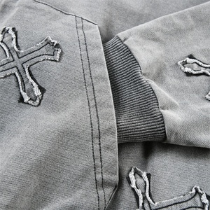 Sudadera con Capucha TOPSHOW de Alta Calidad con Apliques de Letras Bordadas, Sudadera Informal 100% Algodón Lavado para Hombre - Product Image 5