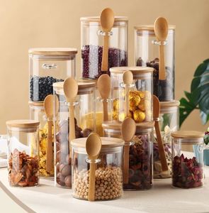 Popular Pastoral Design Round Glass Seasoning Jar <b>Set</b> with Wooden Spoon Airtight Storage for Restaurants Grain & Tea Storage - Product Image 6