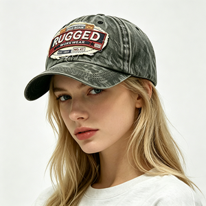 Casquette de baseball vintage en coton délavé, style 'Dad Hat', avec patch brodé personnalisé et effiloché, robuste, pour le travail et l'extérieur, non structurée, avec motif lettre - Product Image 1
