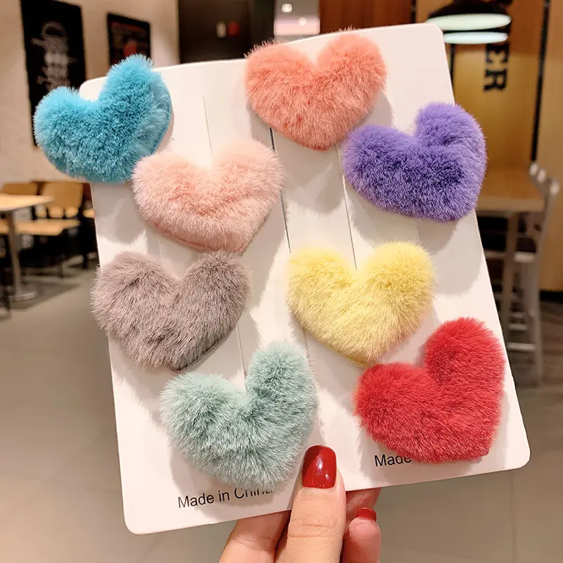 Di nuovo modo di inverno e di autunno del cuore clip di capelli sveglio della peluche perni di capelli di colore della caramella hairclip per le donne ragazze