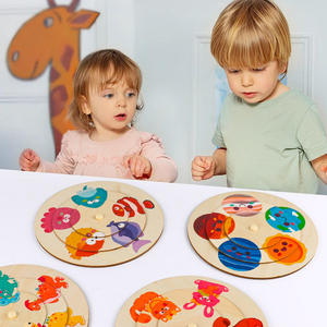 Hot New Wholesale Cheap Wooden Children Playing Games Educational Creative Cartoon Rotating Disc Puzzle Plate Toys for Kids - Product Image 3