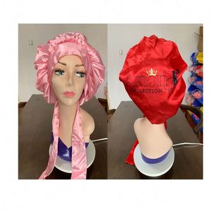 High Quality Custom Logo Printed Design Double Layer Soft Satin <b>Hair</b> <b>Bonnets</b> Tie Bands <b>for</b> Women With Low Price - Product Image 1