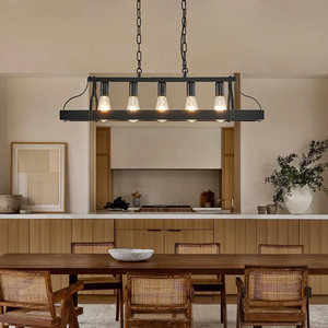 5-Light Farmhouse Rustic Luminaires Sur Table Moderne Linéaire Rectangulaire Cuisine Îlot <span class=keywords><strong>Plafond</strong></span> Pendentif Éclairage E26 34 Pouces - Product Image 2