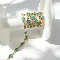 Chaîne de bijoux en gros avec zircons multicolores et multiformes, vendue au mètre, maillons de collier en pierres turquoise, émeraude, fuchsia, noires et bleues
