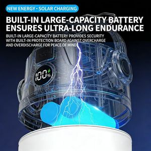 Nouvelle lampe solaire de <span class=keywords><strong>camping</strong></span> 2026 avec affichage numérique de la batterie, chargeur USB, batterie externe, lampe d'urgence étanche pour l'escalade, la randonnée et la voiture - Product Image 3