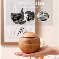 Humidificateur USB créatif et diffuseur d'arômes avec grain de bois LED veilleuse couleur unie orbe pour bureau maison hôtel voiture