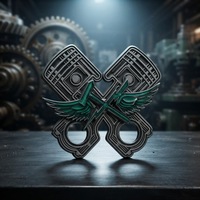 Moneda de desafío personalizada 3D con pistón cruzado, de aleación de zinc, con diseño de alas verdes, para regalo promocional de clubes de carreras y automoción