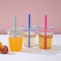Gobelet à paille en Tritan écologique de 600 ml (12 oz), transparent, couleur unie, simple paroi