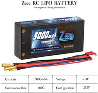 Zeee-batería Lipo 2S, 7,4 V, 5000mAh, 100C, carcasa rígida con conector decanos para vehículos a escala 1/10 RC, coches, camiones y barcos