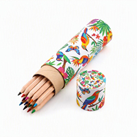 Lot de 12 crayons de couleur en bois naturel, hexagonaux, en tube de papier kraft, non toxiques, pour enfants, cadeau, logo personnalisé, vente en gros, OEM