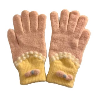 Gants en tricot jacquard en peluche bleue, longueur poignet, cinq doigts, pour femmes, hiver, chauds, mignons, doublés de polaire, épais, cyclisme, anti-froid - Product Image 5