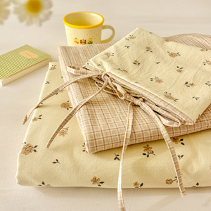 Fresh Floral Print Four Piece <b>Bedding</b> <b>Set</b> Polyester Cotton Reactive Dyeing Spring 2026 Garden Series Tie Wrap Design - Product Image 1