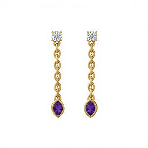 14k Gold Chain <b>Dangle</b> <b>Earrings</b> Custom Manufacturer VVS1 Lab <b>Diamond</b> and Glass Filled Sapphire Drop <b>Earring</b> Jewelry Purple clear - Product Image 1