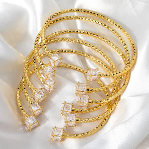 Wholesale <b>Copper</b> Crystal Zircon Charm <b>Bracelet</b> 18k Gold Plated Cuff <b>Bracelet</b> for Girl - Product Image 2