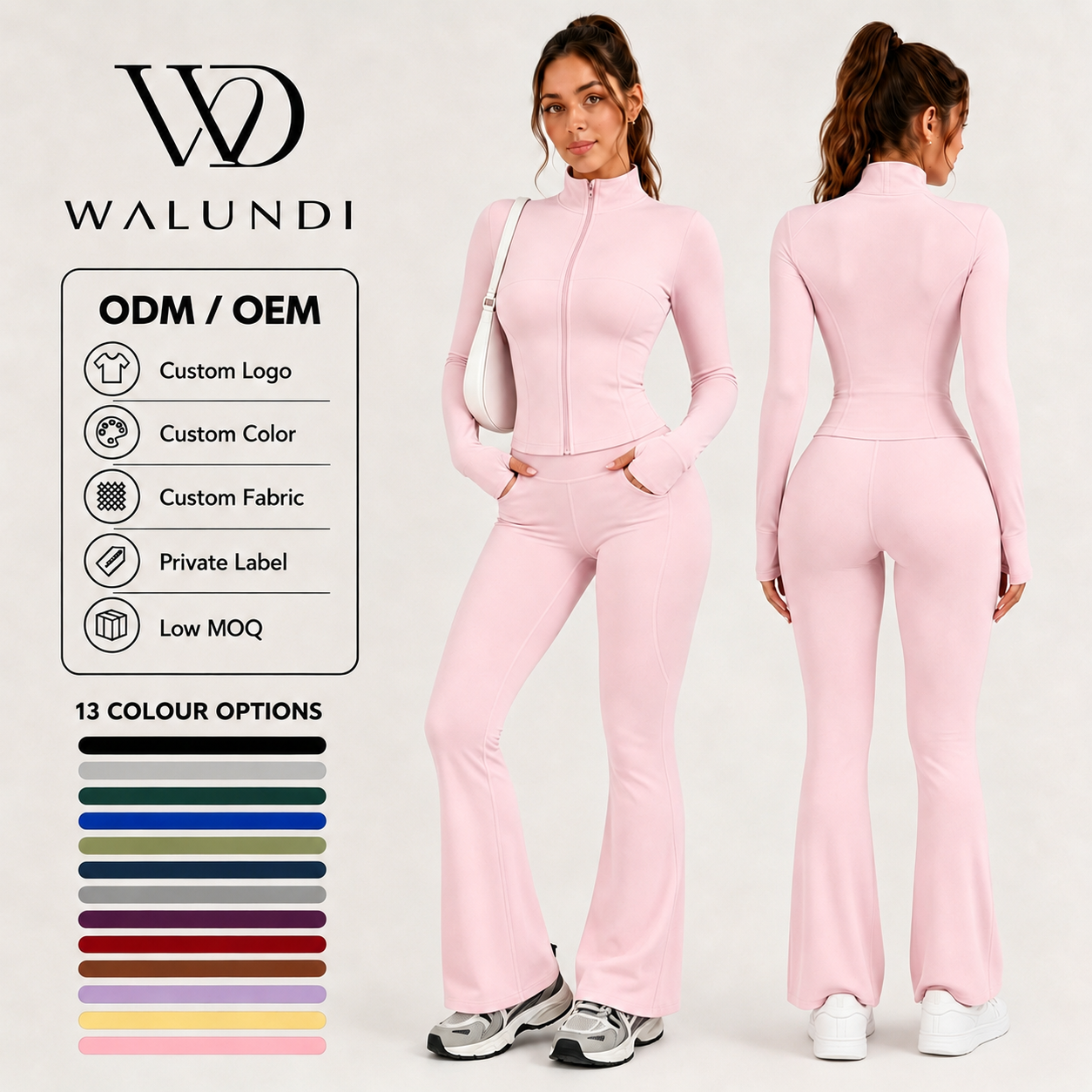 Women 2 Piece Yoga Set Long Sleeve Zip Jacket Flare Pants High Waist Butt Lifting Workout Gym Activewear Tracksuit Custom Logo