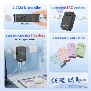 Adaptateur de voyage universel Wontravel 3AC Sockets ultra-fin 45W avec USB-C et charge rapide GaN - Product Image 2