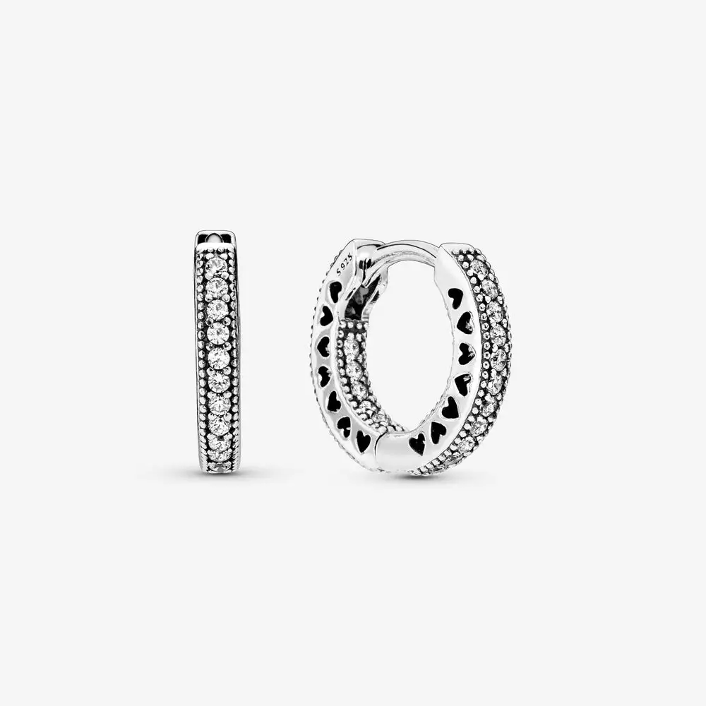 Аутентичные 925 стерлингового серебра в форме сердца серьги-кольца, с украшением в виде кристаллов для Пандоре обаятельные ювелирные изделия, серьги-гвоздики для женщин серьги