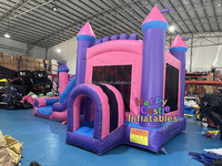 Château plein d'entrain de maison de rebond d'eau gonflable pourpre rose de haute qualité avec toboggan et piscine