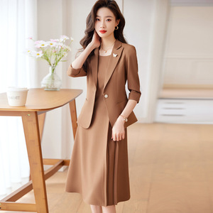 Women's Mid Sleeve Professional Suit Dress O Neck A Line Anti Wrinkle Formal Work Interview Career Dress - Product Image 4