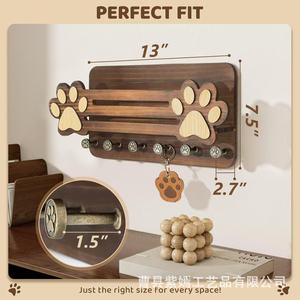 Wooden <b>Wall</b> Mounted Storage Rack Paw Print Shape <b>Key</b> <b>Holder</b> For Pet Supplies Bedroom Living Room Organizer - Product Image 2