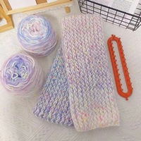 Gradient Rainbow Candy Color Metallic/Cotton Blended Yarn Handmade DIY Knitted Scarf for Men and Women