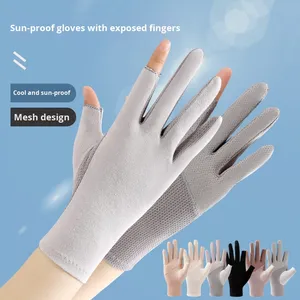 Gants d'été en coton pour femmes <span class=keywords><strong>mitaines</strong></span> antidérapantes mince plaque lumineuse compatibilité d'écran tactile couleur unie pour le cyclisme conduite soleil - Product Image 2