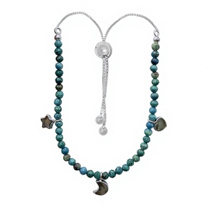 Premium High Finish 925 Sterling Silver Natural Chrysocolla Beads Bolo <b>Bracelet</b> Soft Flex Wire Box Chain Gift Pack 6 Women - Product Image 1
