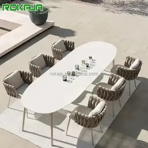 Set meja dan kursi luar ruangan, batu meja makan teras kursi tunggal Set Vila taman pantai luar ruangan meja santai dan kursi