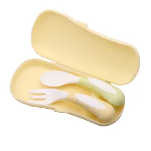 Food grade infant baby cutlery spoon and fork set kids plastic cutlery with case