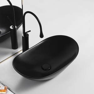 Gran oferta de lujo, estilo moderno, blanco, lavado a mano, porcelana, forma ovalada, tocador de baño Lavavo, encimera, fregadero, arte, lavabo negro - Product Image 3