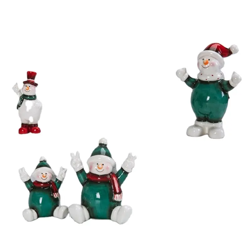 Figur benutzer definierte Familie Keramik personal isierte grüne Mantel Weihnachten Schneemann Ornamente