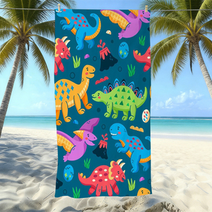 Serviette <span class=keywords><strong>de</strong></span> plage carrée pour garçons, imprimé dinosaure, en microfibre douce et légère, écologique, motif dessin animé, pour la natation - Product Image 1