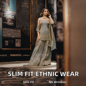 Traje Tradicional Étnico de Diseñador, Sharara Gharara Listo para Usar, Tela Georgette, Bordado Indio, Corte Ajustado, Invierno/Verano - Product Image 2